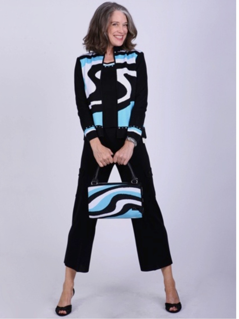Ming Wang black white blue blazer jacket, Medium
